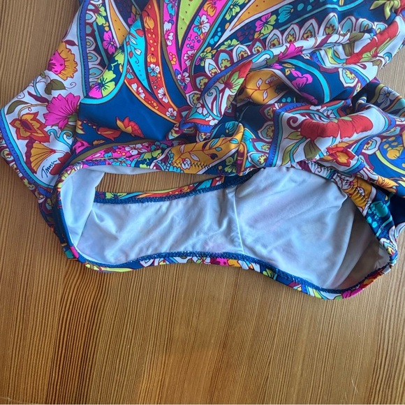 Trina Turk M 8 colorful Provence paisley bandeau one shoulder onepiece swimsuit - Picture 6 of 9